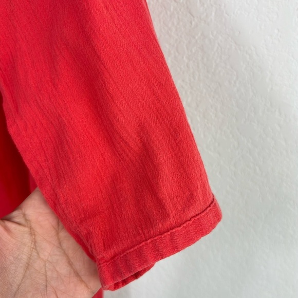 J. JILL WOMEN SIZE LARGE PINK ORANGE BUTTON 100% COTTON BLOUSE - Picture 3 of 6